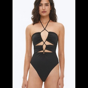 Sexy Solid High Cut One Piece Swimsuit