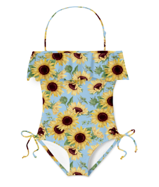 Green Printed Girls Swimsuit