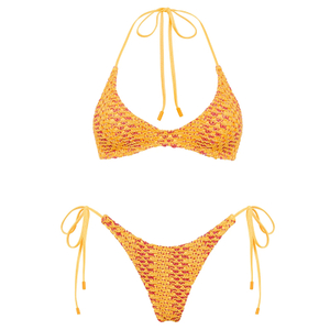 Women Crochet Lace Detail Wire Bikini Set