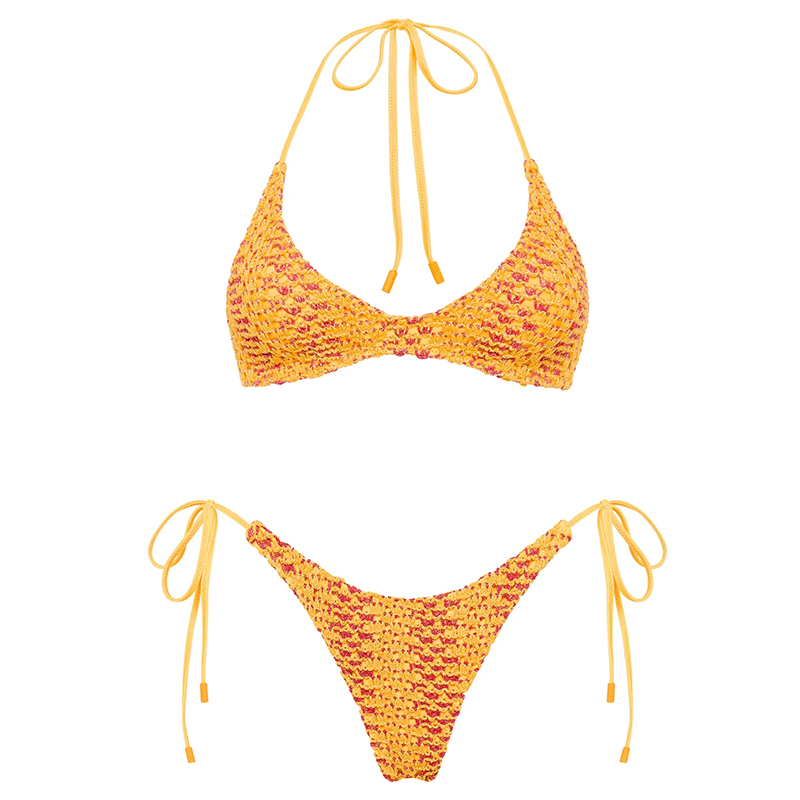 Women Crochet Lace Detail Wire Bikini Set