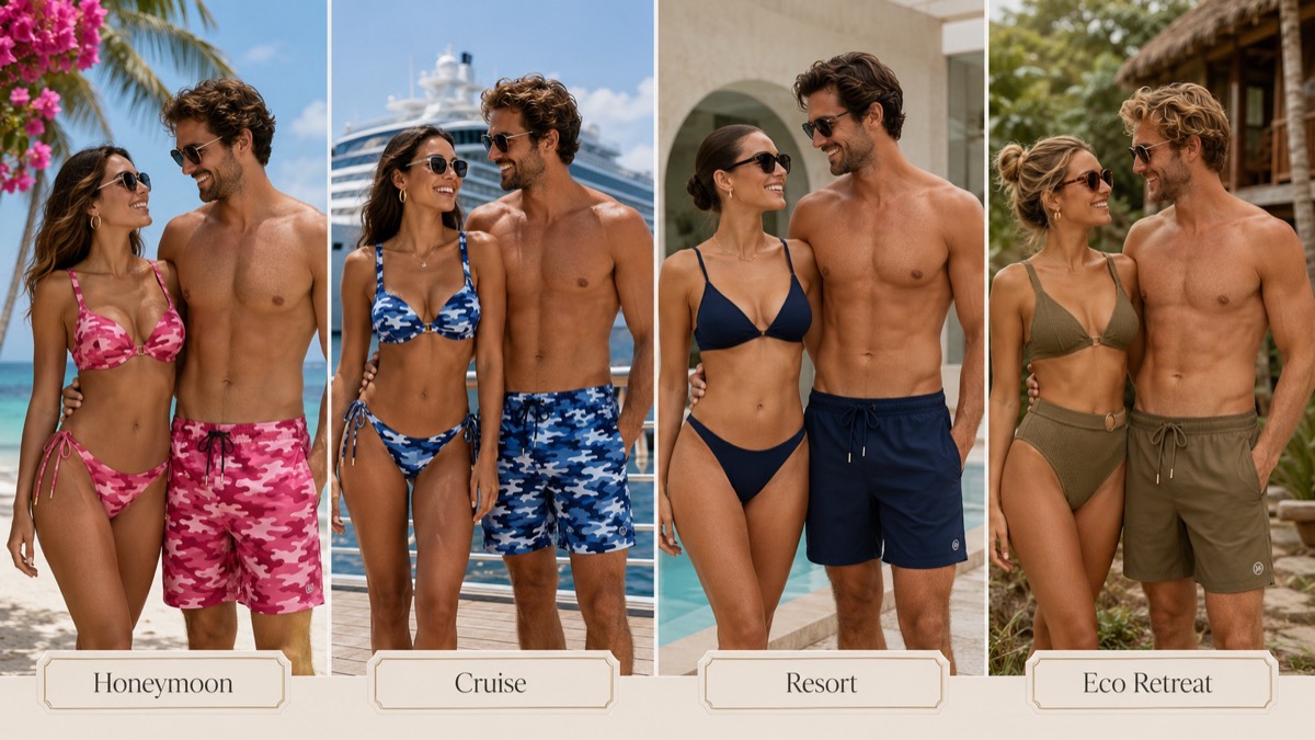 Couples Swimwear Style Comparison Grid