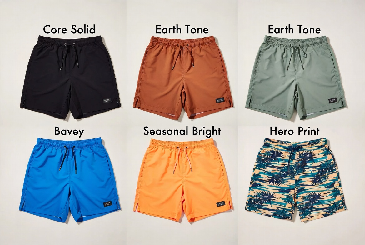 Matrice de couleurs et d'impression de maillots de bain pour hommes