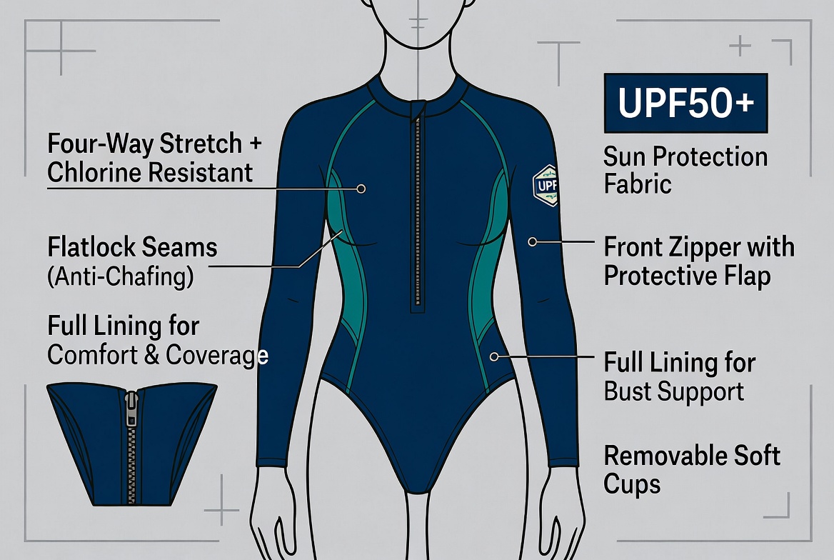 Technical Structure Of Long Sleeve One Piece Swimsuit